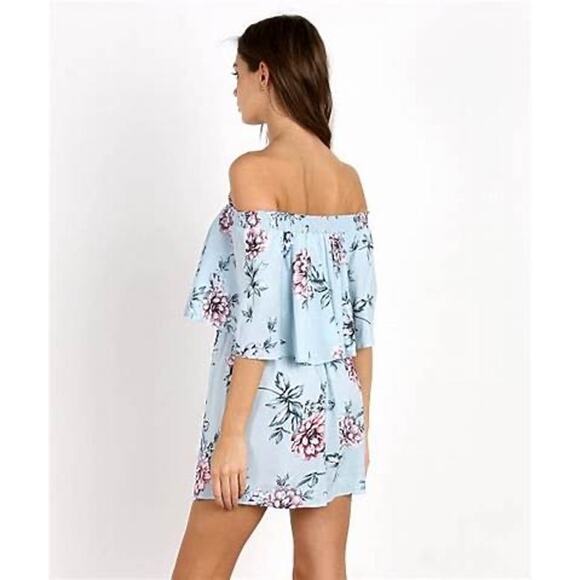 Show Me Your MuMu Casita Blue Wildflower Breeze Floral Off Shoulder Mini Dress M - Picture 3 of 9